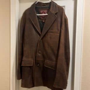 Mens brown leather suit coat
